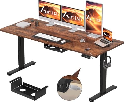 Airfish Elektrisch höhenverstellbarer Schreibtisch 160 x 80 cm mit Typ-C-Ladeanschluss, Elektrischer Schreibtisch mit Kabelmanagement und 3 Memory-Höhen (Vintage Brown, 160 x 80 cm)