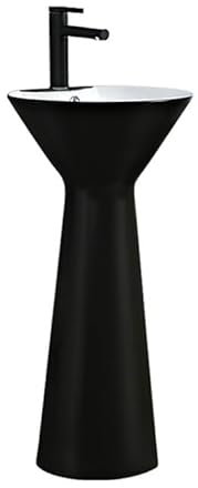 Lavabo Baño Fregadero de pedestal minimalista moderno, lavabo de columna de cerámica mate, lavabo de tocador de pie de piso de baño de una pieza con kit de drenaje y grifo Lavabo de Pie(Negro,B)