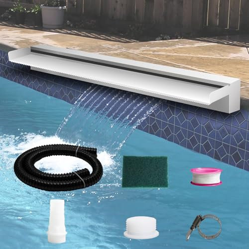 Weejian Pool Brunnen Edelstahl Teich Wasserfall Spillway Kits für Innen-/Außendekorativ, 90x20x10cm Pool Wasser Feature für Garten Patio, Hinterhof Koi Teich Dekor (kein LED-Licht)