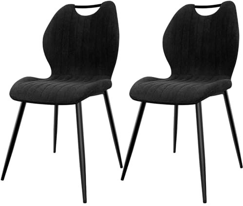 JIJIAN Pack de 2 Sillas de Comedor, Sillas de Cocina, Silla Tapizada, Silla de Salón, Respaldo de Tela y Patas de Metal, Ideal para Comedores, Cocinas y Salones, Negra