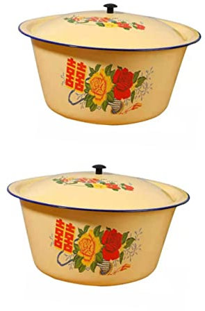 OQHAIR 2 Pcs Enamel Basin Camping Wash Basin Camping Dinnerware Onion Sets Enamelware Serving Bowl Deep Side Salad Serving Bowl Pasta Bowls Storage Basin Soup Basin Household Basin Jug