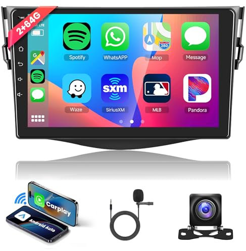 Rimoody 2G+64G Wireless Carplay Android Radio de Coche para Toyota RAV4 2007-2012 9 Pulgadas Radio con Wireless Android Auto Navi GPS WiFi Mirror Link Bluetooth FM/RDS/Dab/DVR/EQ/SWC Cámara Trasera