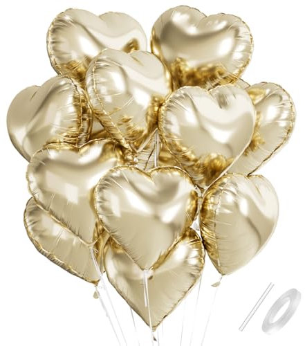 Herz Folienballon Gold, 18 Zoll Herzluftballons Hochzeit Gold, Hell Gold Herz Helium Luftballons, Herzen Folien Ballons Party Dekoration für Geburtstag Hochzeitsfeier Anniversary Valentinstag