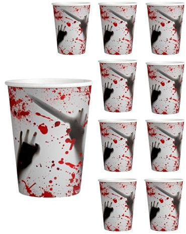 MERIGLARE 10x Einweg Pappbecher Horror Pappbecher Blutig Halloween Geschirr
