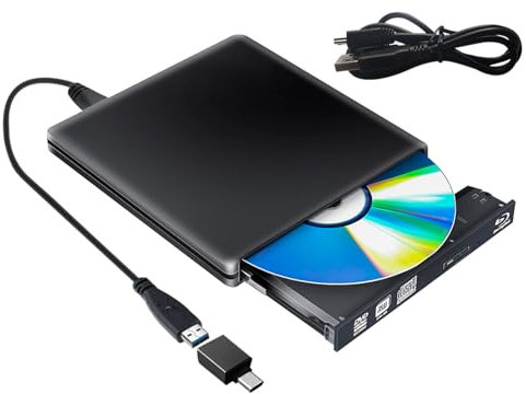 PAPOIYA Blu Ray - Unidad de DVD externa 3D, USB 3.0, grabadora de disco Bluray, grabadora delgada BD, CD, DVD, RW, ROM, para PC, Mac, Windows 7, 8, 10, XP, Linxus