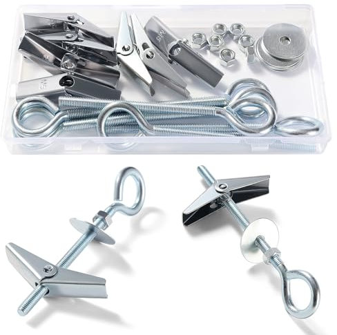 Lyeteung 7 Set M5 Tasselli Basculante, Appesi Toggle Bullone Ali Gancio, Gancio Chiuso Soffitto Cartongesso, con Dadi Esagonali, Rondelle, per Soffitti in Cartongesso