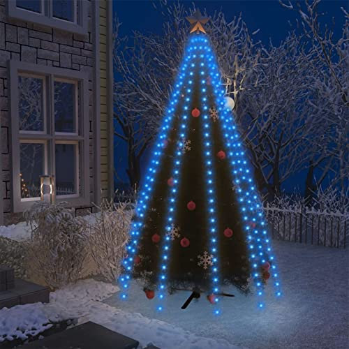 Homgoday Red de luces para árbol de Navidad con 250 luces LED azules de 250 cm, árbol de pino de Navidad con soporte de metal, decoración para interiores y exteriores, decoración del hogar