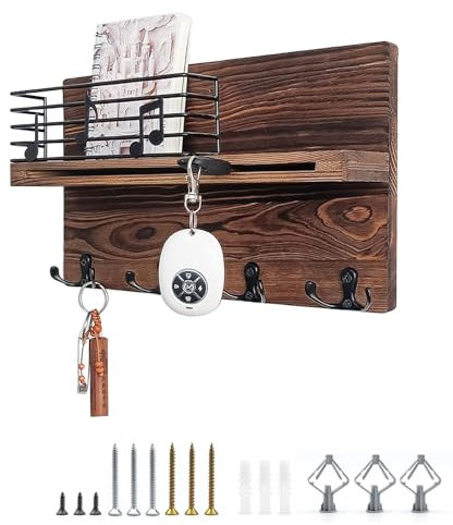 AMONENZ Porte Clé Mural, Accroche Clef Mural, Bois de Pin Rangement Clef Mural, avec 4 Crochets Doubles, Rangement Clef pour Couloir, Chambre, Salon