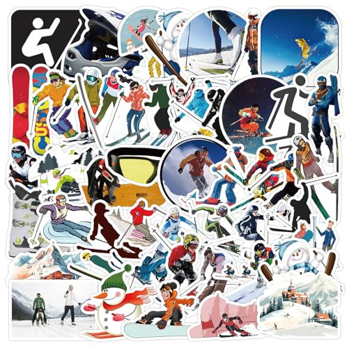 Skifahren Aufkleber für Laptop(50PCS),Geschenk für Kinder Jugendliche Erwachsene Jungen,Ski Wasserdicht Vinyl Aufkleber Stickers für Scrapbook,Skateboard,Auto,Gepäck