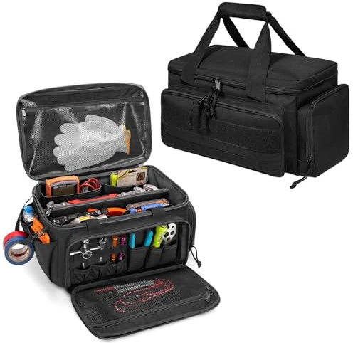 Tool Bag Storage Organiser for Men Waterproof Bottom Heavy Duty Tool Storage with Multiple Pockets, Tactical Bag, Multi-functional Work Organiser for Repairman, Electrician, Carpenters, Black