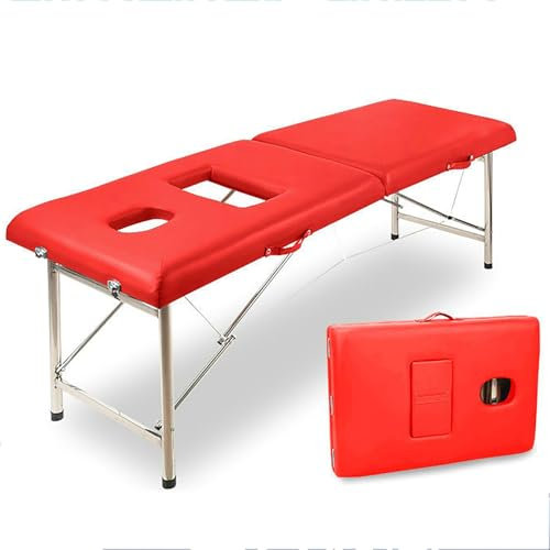 Gtzly Massageliege, 2-Teiliger Edelstahl-Spa-Tisch, Faltbarer Massagetisch, Couch, Spa, SchöNheitssalon-Tisch, Tragbarer Wimpernbett-Tattoo-Tisch mit Griff(Red,180 * 60 * 65 cm)