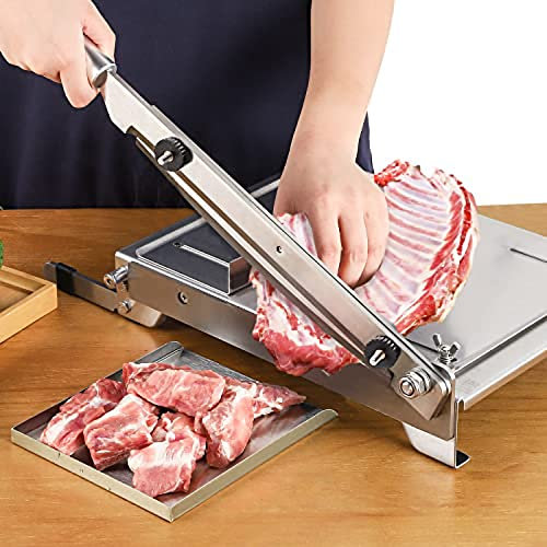 YJKKZQLB Meat Bone Cutter Machine for Meat/Frozen/Fish - Stainless Steel Guillotine Commercial Chicken Duck Fish Slicer, Beef Frozen Small Cutter, Manual Meat Slicer for Steak