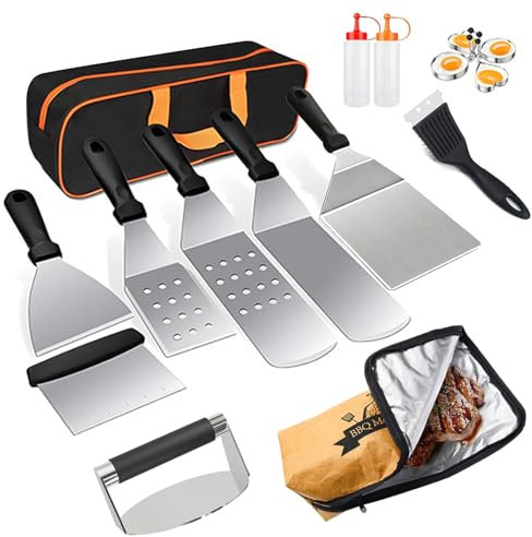 Kit d'accessoires professionnels pour barbecue, 14 pièces en acier inoxydable avec étui de transport