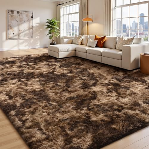 Treeboy Hochflor Teppiche Braun Teppich Wohnzimmer 120x160 Waschbar | Wohnzimmerteppich Flauschiger Teppich Waschbar Anti-Rutsch Extra Große Carpet Teppichen für Schlafzimmer Kinderzimmer