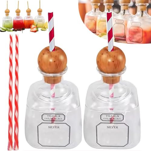 Patron Reusable Cups with Straw, Patron Bottles Empty for Drinks, Mini Liquor Bottles, 375ml Clear Shot Acrylic Plastic Cup for Juice, Champagne, Wine, Alcohol, Cocktail, Tequila Party Wedding(2PC)