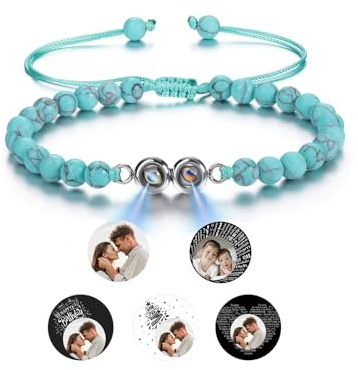 GEHECRST Personalisiertes Armband mit Foto Bild Projektion Armband Perlenarmband Damen Herren Armbänder Fotoarmband Personalisierte Geschenke für Männer Frauen Geburtstag