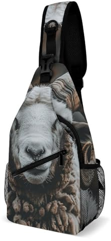 Longhorn Ram Pictures Sling Bag with Rfid Blocking Causal Mens Crossbody Bag Lightweight Chest Pack Large Man Purse Travel Crossbody Backpack Shoulder Sling Backpack for Hiking Running Cycling