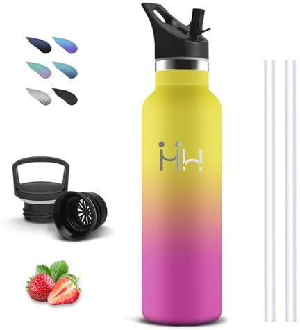 Botella Termica, Botella Agua Acero Inoxidable 750ml, A Prueba de Fugas, Cantimplora con Pajita, sin BPA, Garrafa Termica, Aislamiento al Vacío, Cantimplora para Oficina, Cámping, Senderismo, Correr