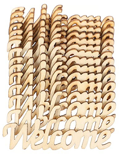 Angoily 30 Stück Holzchip Holzspan Willkommen Schriftzug Selbstgemacht Holzornamente Zum Bemalen Hängende Dekoration Für Hochzeit Geburtstag Party Fest