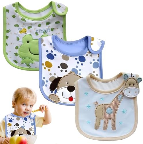 JYNVO Lätzchen Baby Baby Lätzchen 3 Stücke Babywasserdichte Lätzchen - Frosch, Giraffe, Hund - für Stillen und Beikost - Schutzschürzen