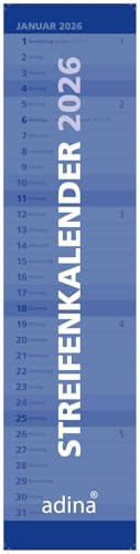 2026 ADINA Streifenkalender blau 49,5x11,3cm Monatskalender