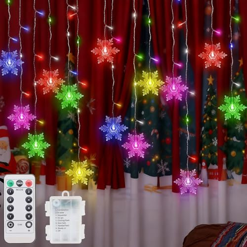 Ninonly Cortina Luces Navidad, 96 LED Copo de Nieve Guirnalda Luces con Mando a Distancia, 8 Modos Guirnalda Luz Impermeable, Decoración Navidad Ventana Decorativas para Interior Exterior Boda Fiesta