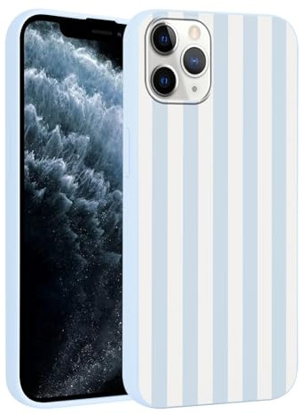 Yirlbey Été Coque pour iPhone 11 Pro Max 6,5'', Housse Bleu Silicone avec Bleu et Blanc Stripes Striped Aesthetic Dessin Motif Design, Étui pour Fille Fine TPU Souple Antichoc Protection Case, Rayures