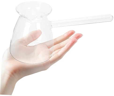 Teekanne aus Glas mit Seitengriff, Hitzebeständig bis 100°c | Türkischer Kaffee, Transparentes Glas, Runde Form mit V-ausguss, Komfortabel zu Halten