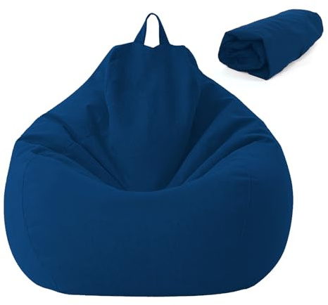 Funda Puff para Niños y Adultos,M-Funda Puff Pera Sin Relleno(Azul Marino) | Funda de Puff Sin Relleno con Cremallera,Juguetes de Peluche Almacenamiento, para Oficina, Terraza, Salón(80x90CM)