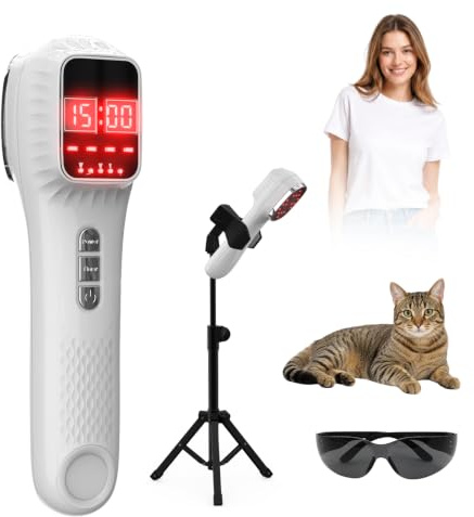 iKeener Rotlicht Laser Gerät mit Stativ, 15 Laserdioden,3* 808nm & 12*650nm | Handheld Lichtgerät für Muskelkomfort & Tägliche Erholung, für Schulter Knie Rücken, Geeignet für Menschen & Haustiere