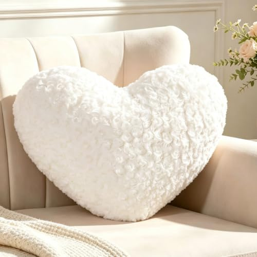 Guaginmy Herzkissen, Weiß Herzform Kissen Kuschelkissen, Love Zierkissen Aesthetic, Plüsch Heart Throw Pillow für Wohnzimmer Sofa Kind Schlafzimmer Bett, Geschenk 26x36 cm