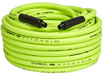 Flexzilla HFZ12100YW4 100 ft. ZillaGreen air Hose MNPT Bend restrictors, 1/2 (inches) x 100' (feet) with 1/2 Ends
