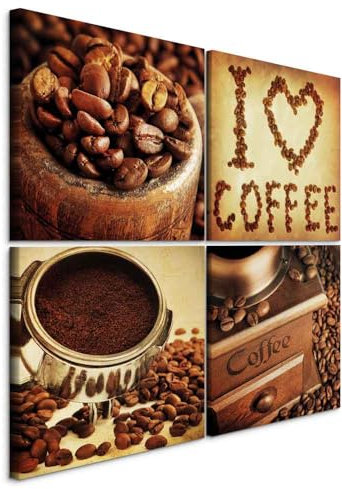 murando - Wandbilder Set Kaffee 60x60 cm 4 Teilig je 30x30 Vlies Leinwandbild Kunstdruck modern Wandbilder XXL Wanddekoration Design Wand Bild mehrteilig - Kaffeebohnen Tasse Küche