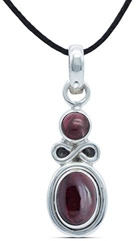 mantraroma Kettenanhänger 925 Silber Granat roter Stein Edelstein Kettenanhänger Damen Sterling Silber Halskette Anhänger Geschenk (MAH-075-02)