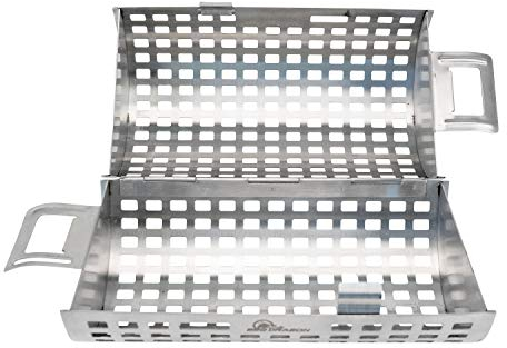BBQ Dragon,Rollender Grillkorb,lebensmittelechter Edelstahl-Grillkorb,34.3x14.2 cm Zylinder,Gemüse, Garnelen, Fisch, Hühnerflügel,Deckel mit Schnappverschluss,spülmaschinenfest,Grillzubehör