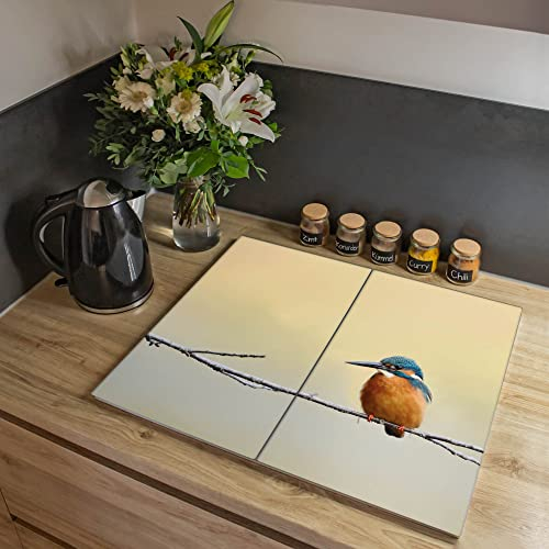 banjado® Herdabdeckplatte Glas 2-teilig 60x52 cm/Schneidebrett Herdabdeckung mit Motiv Pause/Herdabdeckplatten Ceranfeld 2teilig / Schneidebrett Glas individuell einsetzbar