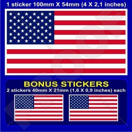 USA Vereinigte Staaten Amerika Flagge, Fahne Amerikaner 100mm Auto & Motorrad Aufkleber, Vinyl Sticker x1+2 BONUS