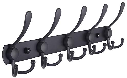 Dseap Garderobenleiste - Schwerlast Garderobenhaken Mit 5 Dreifachhaken, Edelstahl Wandgarderobe, Kleiderhaken Wand, Hakenleiste Garderobe für Mantel Hut Handtuch Handtasche, Schwarz