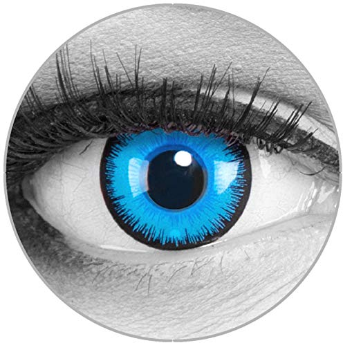 Funnylens Farbige blaue Kontaktlinsen Alper mit Stärke - weich mit Stärke 2er Pack + gratis Behälter – 3 Monatslinsen - perfekt zu Halloween Karneval Fasching oder Fasnacht -3.5