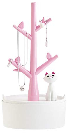 REOOHOUSE Schmuck Display/Ständer/Halter Ohrring Halskette Armbänder Schmuck Nette Katze Halter Hängende Veranstalter(Rosa)