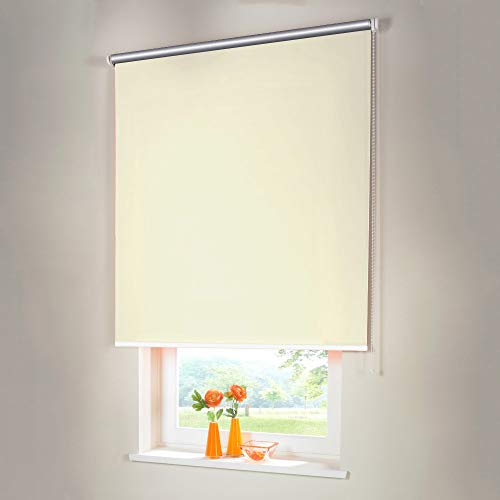 Sonnenschutz-HH® - Seitenzugrollo Verdunkelungsrollo Thermorollo - Außenmaß Breite 150 x 220 cm Höhe Creme - Lichtundurchlässig Rollo für Abdunkelung Kettenzugrollo inkl. Universalträger