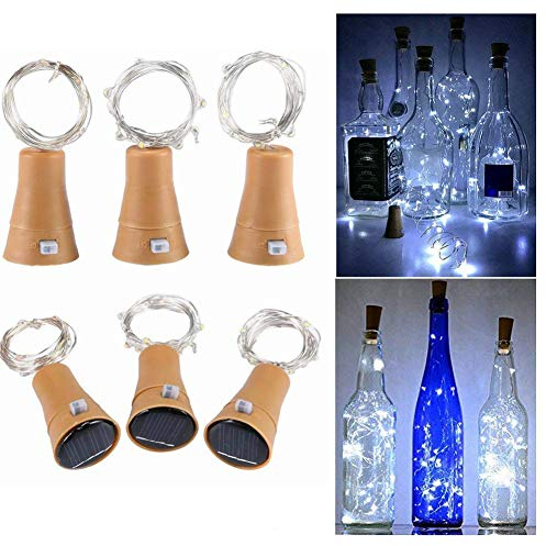 Toifucos Solar Wine Bottle Lights, 6 Pack 20 LED Waterproof Copper Cork Shaped Lights Firefly String Lights for DIY Wedding Party Outdoor, Holiday, Garden, Patio Pathway Decor, White