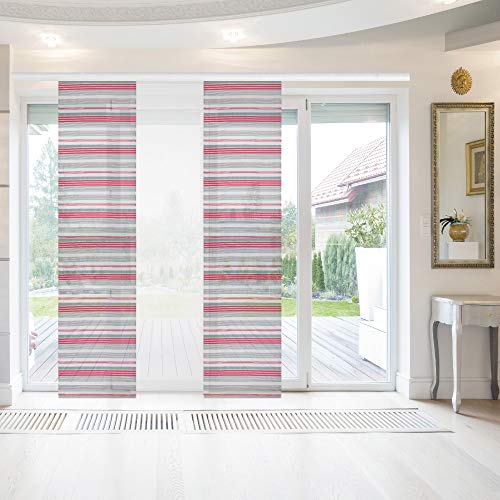 Bestlivings Flächenvorhang Elena 3er Pack gestreift 60 x 260 cm (B x H) in Hellgrau Himbeere inkl. Zubehör, Schiebevorhang mit Streifen