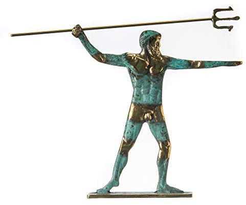 BeautifulGreekStatues Gott Poseidon Dreizack Statue Neptun König des Meeres handgefertigte Figur Skulptur Bronze 18,8 cm