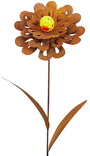 Bornhöft Gartenstecker Metall Rost Gartendeko rostige Dekoration Edelrost mit Glaskugeln (Blume Sissi)