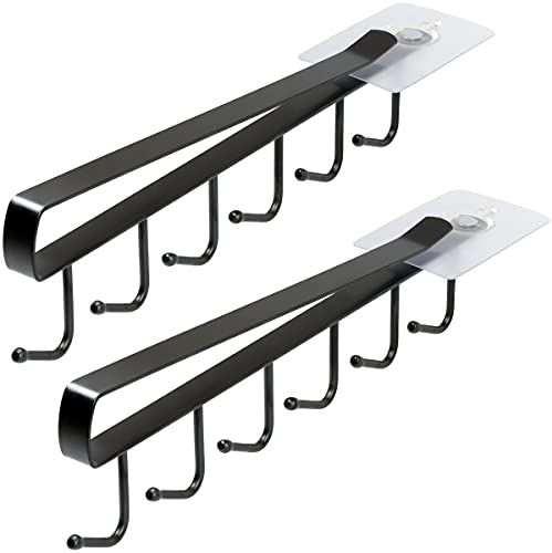 iGadgitz Home U7165 Metall Hakengestell Tassen (2er Set), Unter Regal Tassen Aufhängen, Schrankeinsatz Tassenhalter mit selbstklebendem Fixierpad -Schwarz