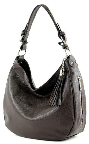 modamoda de T200 Damen Leder Schultertasche Henkeltasche handmade in Italy, Farbe:Dark Chocolate
