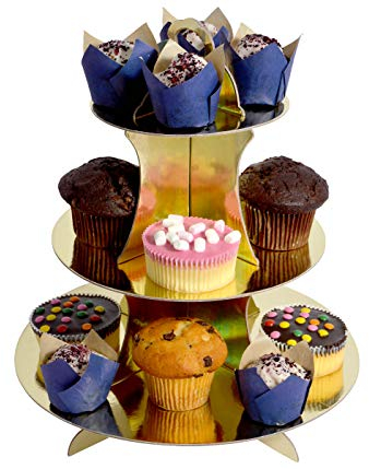 Alzata per Muffin Bomboniere Porta Cupcake a 3 Piani Alzatina per Dolci in Cartone Oro Decorazione per Festa Battesimo Baby Shower Compleanno