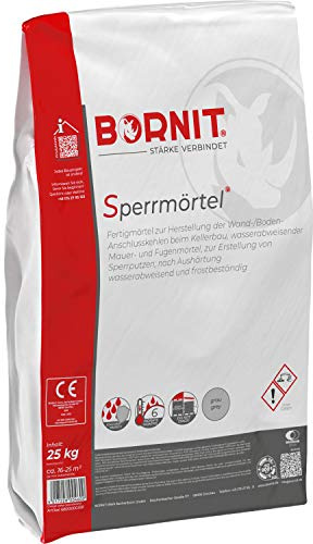 BORNIT Sperrmörtel Spachtelmasse wasserdicht frostbeständig Fertigmörtel | [EN 998-1-geprüft] 25 kg Reparaturspachtel Wand Boden Garage Anschlusskehlen Mauerwerk außen Dichtmasse Hohlkehle Fugenfüller