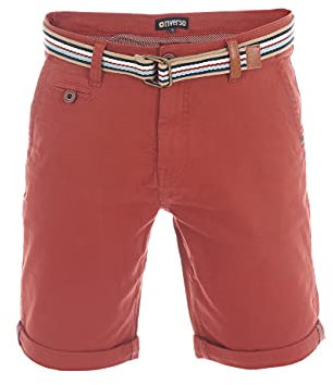 riverso Kurze Hosen Herren Chino Shorts Kurz mit Gürtel Regular Fit RIVKlaas Chinoshorts Bermuda Stretch, Größe:W 42, Farbe:Dark Red (55400)